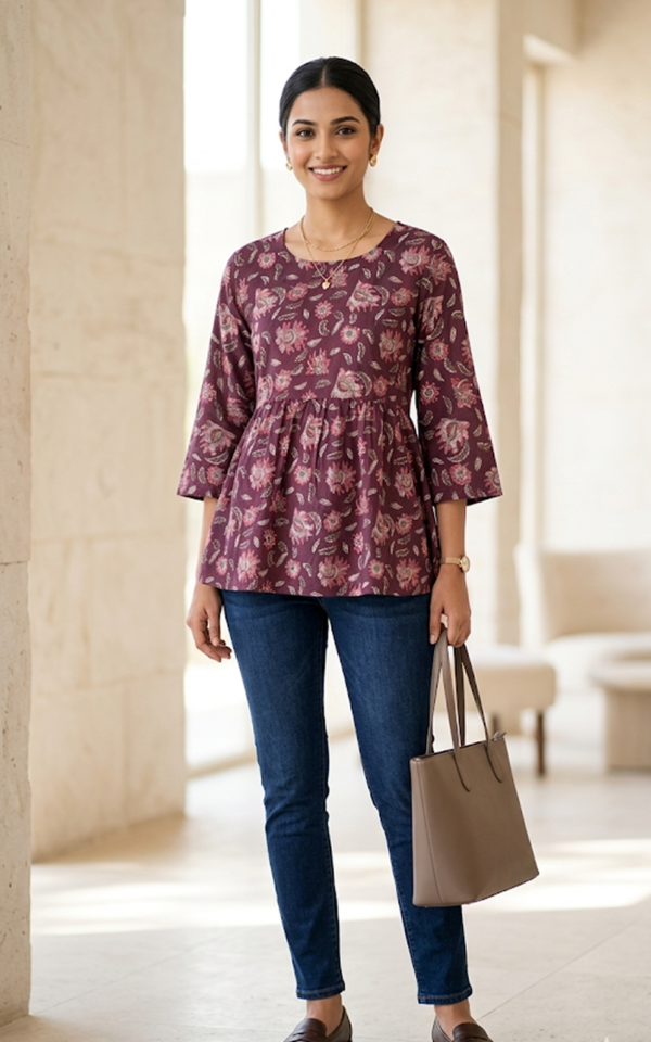 Maroon Floral Peplum Top