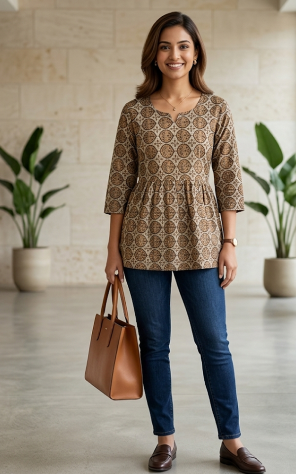 Geometric Cotton Peplum Top
