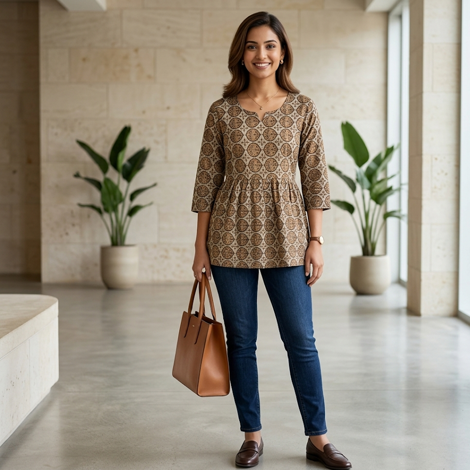 Geometric Cotton Peplum Top