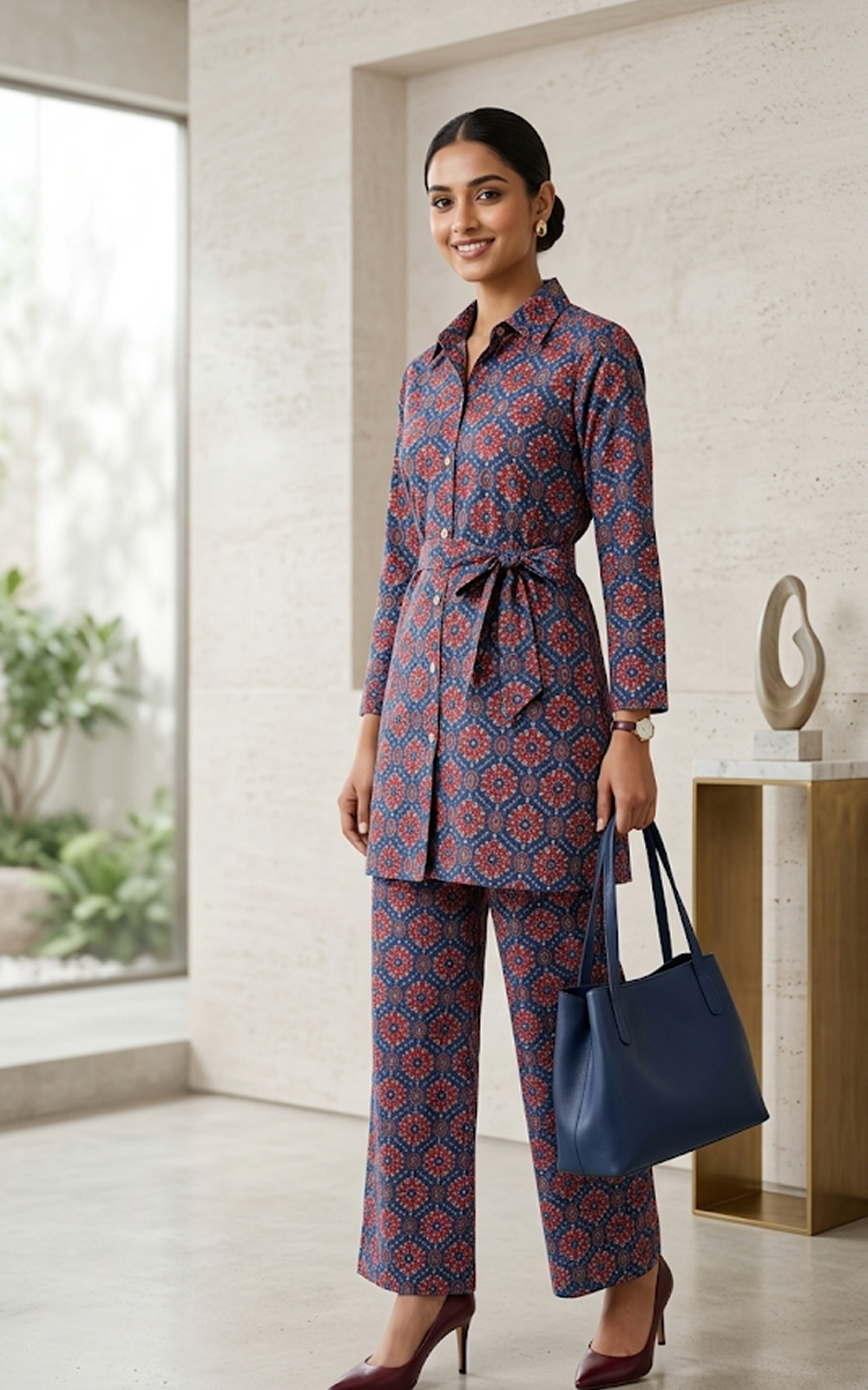 Blue Geometric Cotton Co-ord
