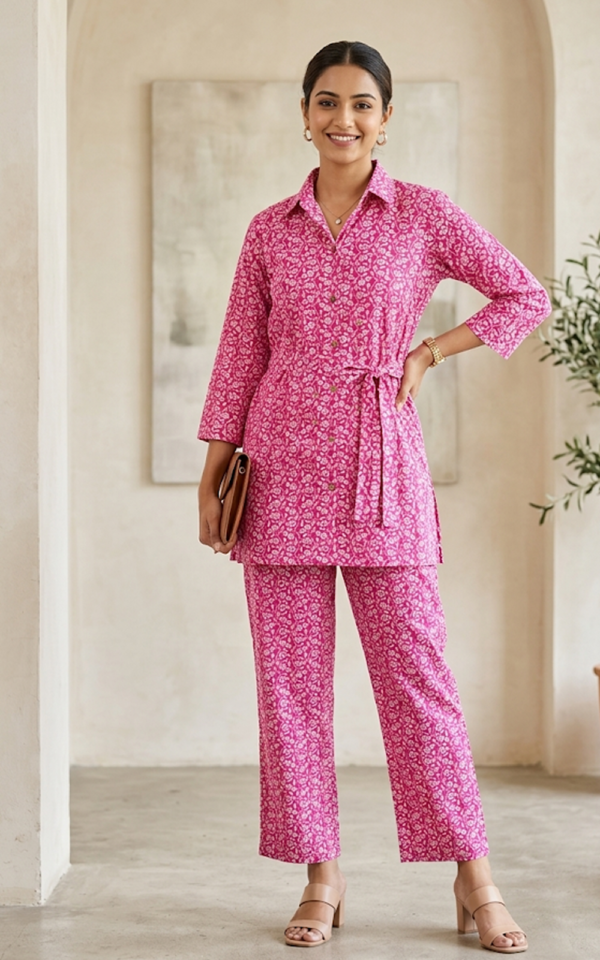 Pink Floral Cotton Co-ord